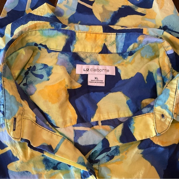 Liz Claiborne Blue and Yellow Patterned Blouse - Picture 3 of 6
